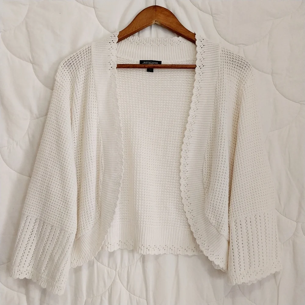 Vintage Notations Womens Size 3X Crochet Knit White Crop Open Cottage Cardigan - Picture 5 of 11